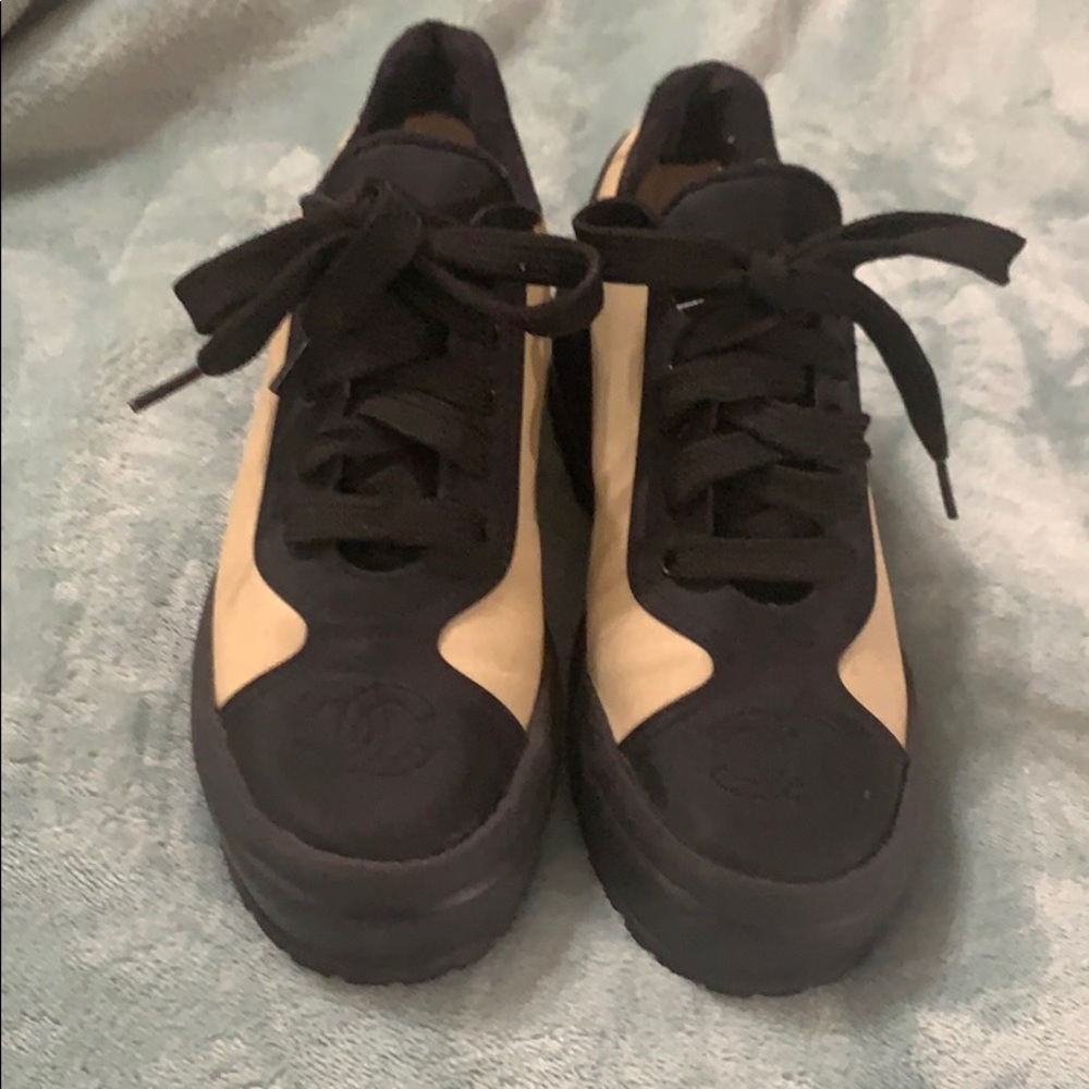 CHANEL CANVAS PLATFORM SNEAKERS!!  Size 35